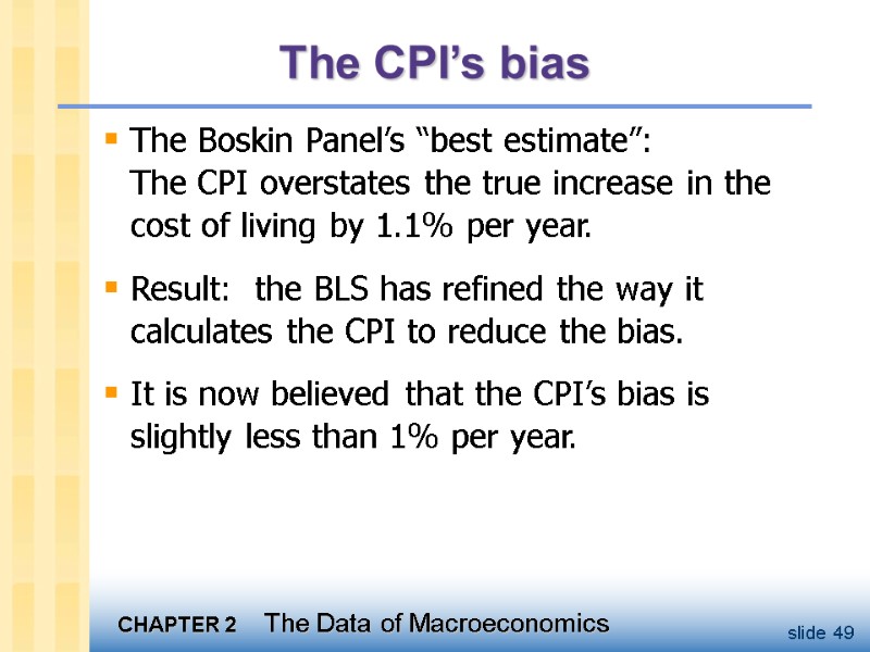 The CPI’s bias The Boskin Panel’s “best estimate”: The CPI overstates the true increase